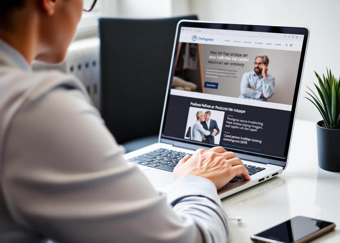 Pessoa acessando um site profissional em um notebook